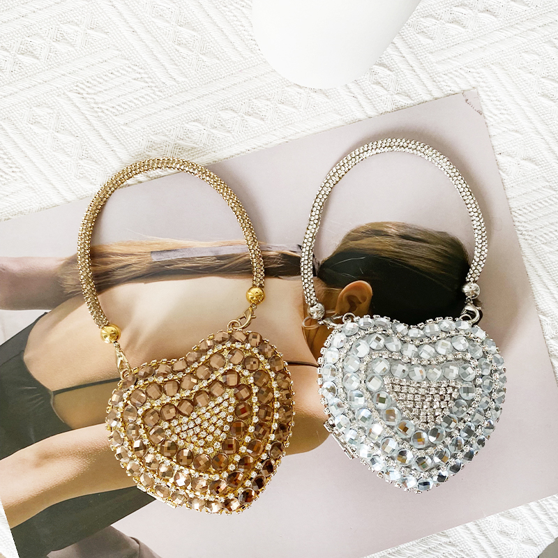 Evening Bag Beaded - Luxury Small Bling Heart Shape Diamond