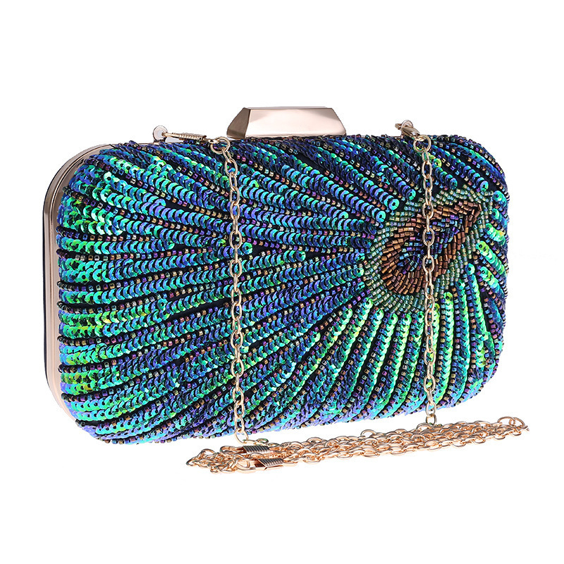 Evening Bag Beaded - Clutch Bag Peacock Beaded Sequins Evening