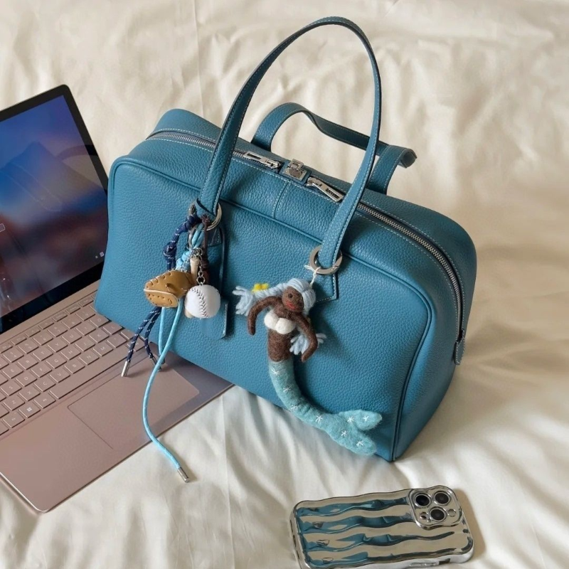 Women Bags Premium Brands - Branded Premium Leather Boston Bag Blue