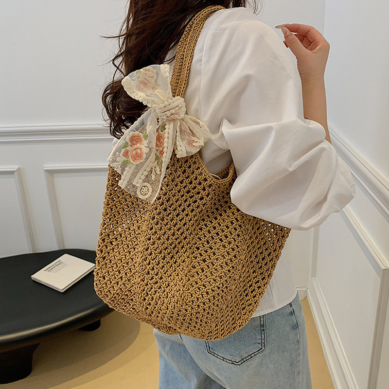Summer Lace Bow Tote Bags Wome – Crochet Market Bag recenzja i cena