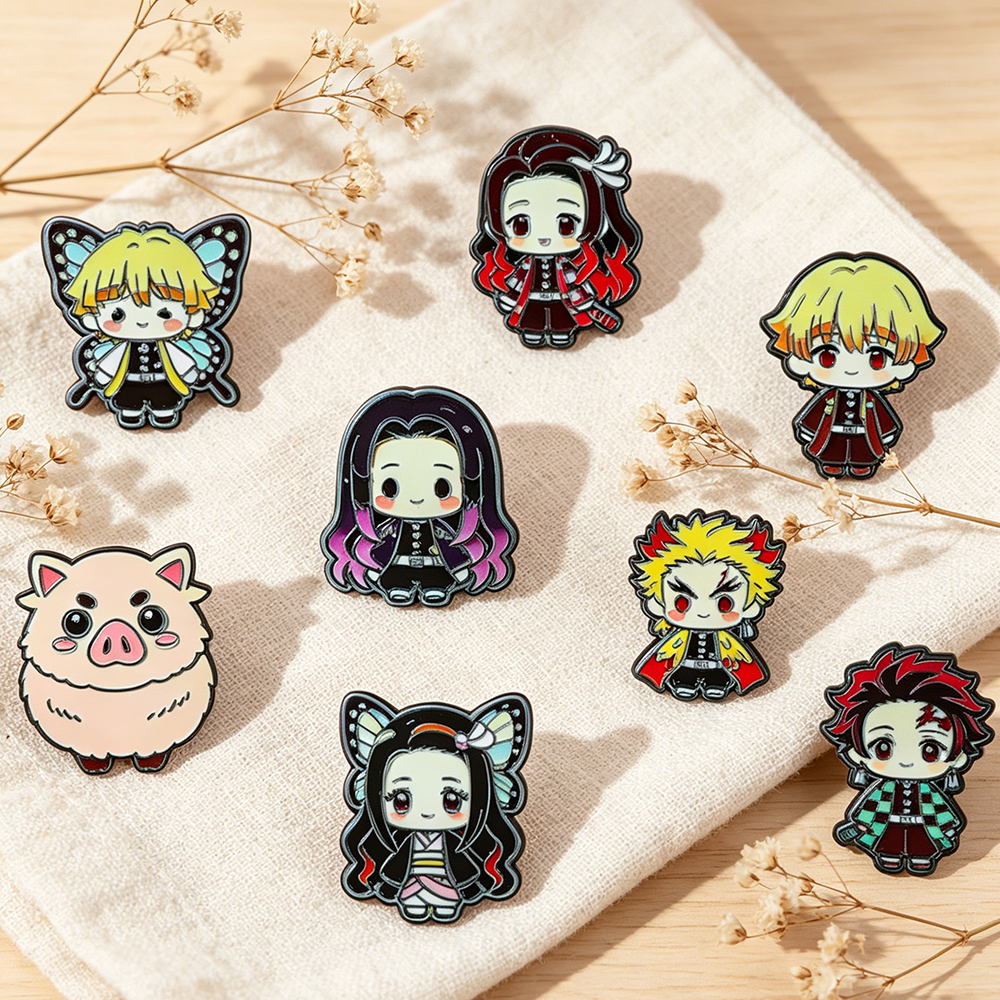 8pcs Demon Slayer Anime Lapel  – Women Bags Jeans recenzja i cena