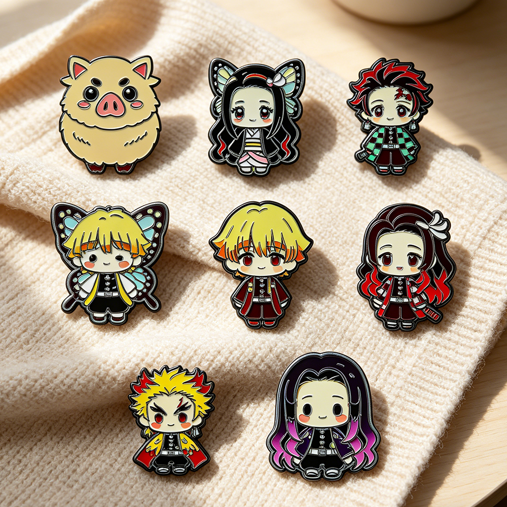8pcs Demon Slayer Anime Lapel  – Women Bags Jeans recenzja i cena